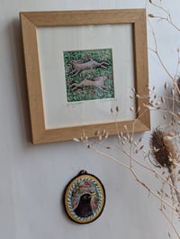 Image 4 of Blackbird portrait miniature embroidery hanging 