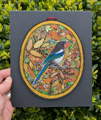 Image 3 of Autumn Magpie miniature embroidery hanging