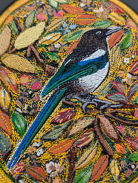Image 2 of Autumn Magpie miniature embroidery hanging