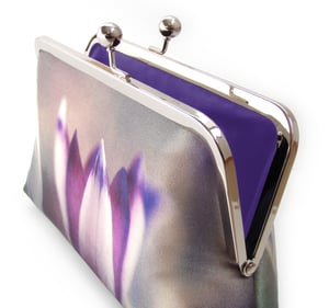 Image of Crocus blossom, printed silk pink clutch bag with optional chain handle