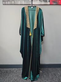 Image 3 of Tatreeze Velvet Abaya Green/Red/Navy (Made in Jordan) copy