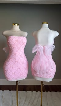 Image 1 of Elle mesh bow mini dress (pink)