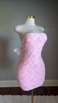 Image 3 of Elle mesh bow mini dress (pink)
