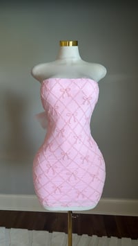 Image 2 of Elle mesh bow mini dress (pink)