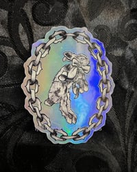 Image 1 of bunny in chains - original holographic sticker