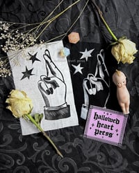 Image 1 of lucky wish - original fingers crossed linocut patch