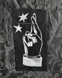 Image 2 of lucky wish - original fingers crossed linocut patch