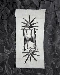 Image 3 of burning at both ends - original burning candle linocut patch