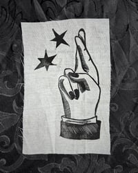 Image 3 of lucky wish - original fingers crossed linocut patch