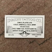 Image 3 of Early 2000’s Snake Yates handmade tattoo machine & Snake’s Tattoo Co business card