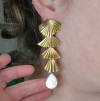 Image 2 of Fluted Pearl Post Earrings