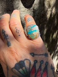 Image 4 of WL&A Heavy Ingot Split Lane Gem Grade Royston Blue Quartz Ribbon Ring - Size 9