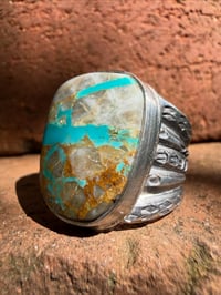 Image 1 of WL&A Heavy Ingot Split Lane Gem Grade Royston Blue Quartz Ribbon Ring - Size 9