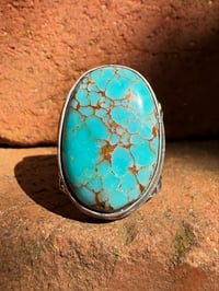 Image 3 of WL&A Handmade Ingot Split Lane Gem Grade Navajo Blue Web Ring - Size 7