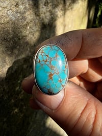 Image 4 of WL&A Handmade Ingot Split Lane Gem Grade Navajo Blue Web Ring - Size 7