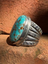 Image 2 of WL&A Handmade Ingot Split Lane Gem Grade Navajo Blue Web Ring - Size 7