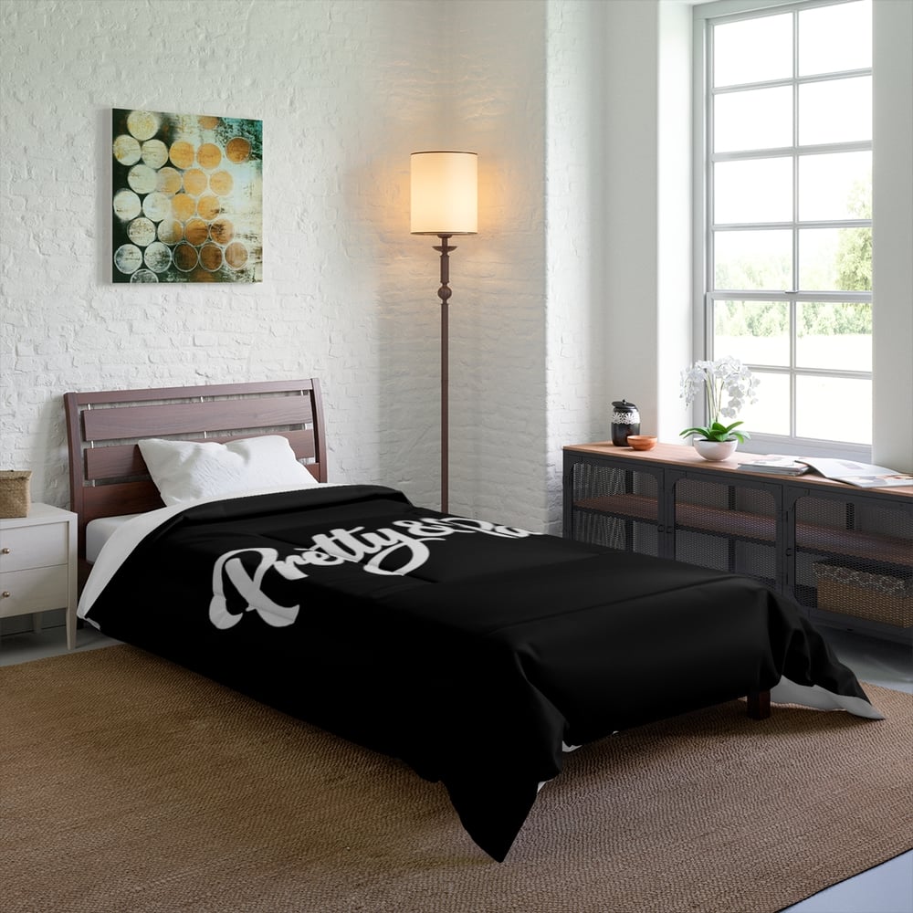 Image of Pretty & Paid Comforter – Bold Script Black Bedspread