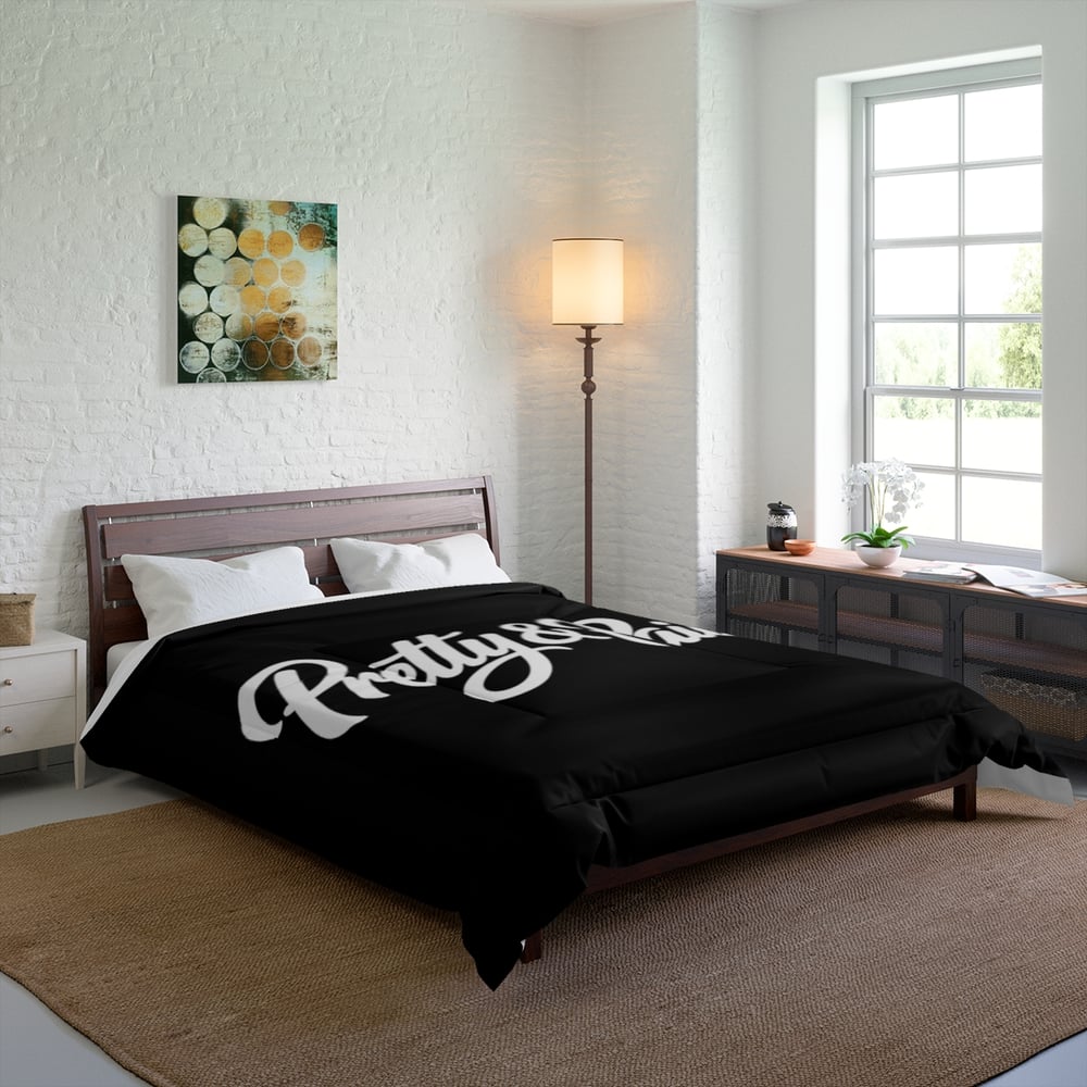 Image of Pretty & Paid Comforter – Bold Script Black Bedspread