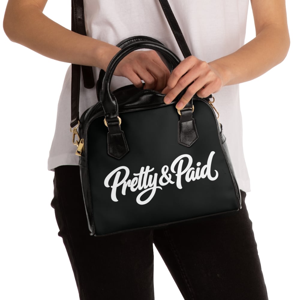 Image of Handbag — "Pretty & Paid" Black Shoulder Bag, Chic Statement Purse for Stylish Women