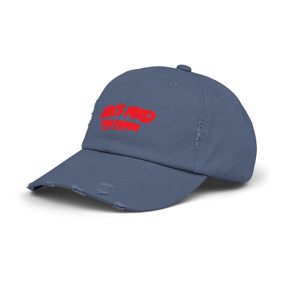 Image of unisex Distressed Cap — "Hoes Mad Your Honor" Red Graphic Hat