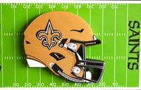 Image 9 of New Orleans Saints Hand Crafted NFL 3D Wooden Team Helmet Wall Hanging Artwork.