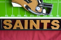 Image 11 of New Orleans Saints Hand Crafted NFL 3D Wooden Team Helmet Wall Hanging Artwork.
