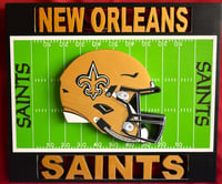 Image 14 of New Orleans Saints Hand Crafted NFL 3D Wooden Team Helmet Wall Hanging Artwork.