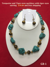 Turquoise & Tiger Eye Necklace Set with Matching Earrings
