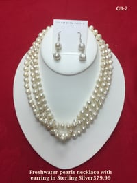 Freshwater Pearl Necklace Set in Sterling Silver with Matching Earrings