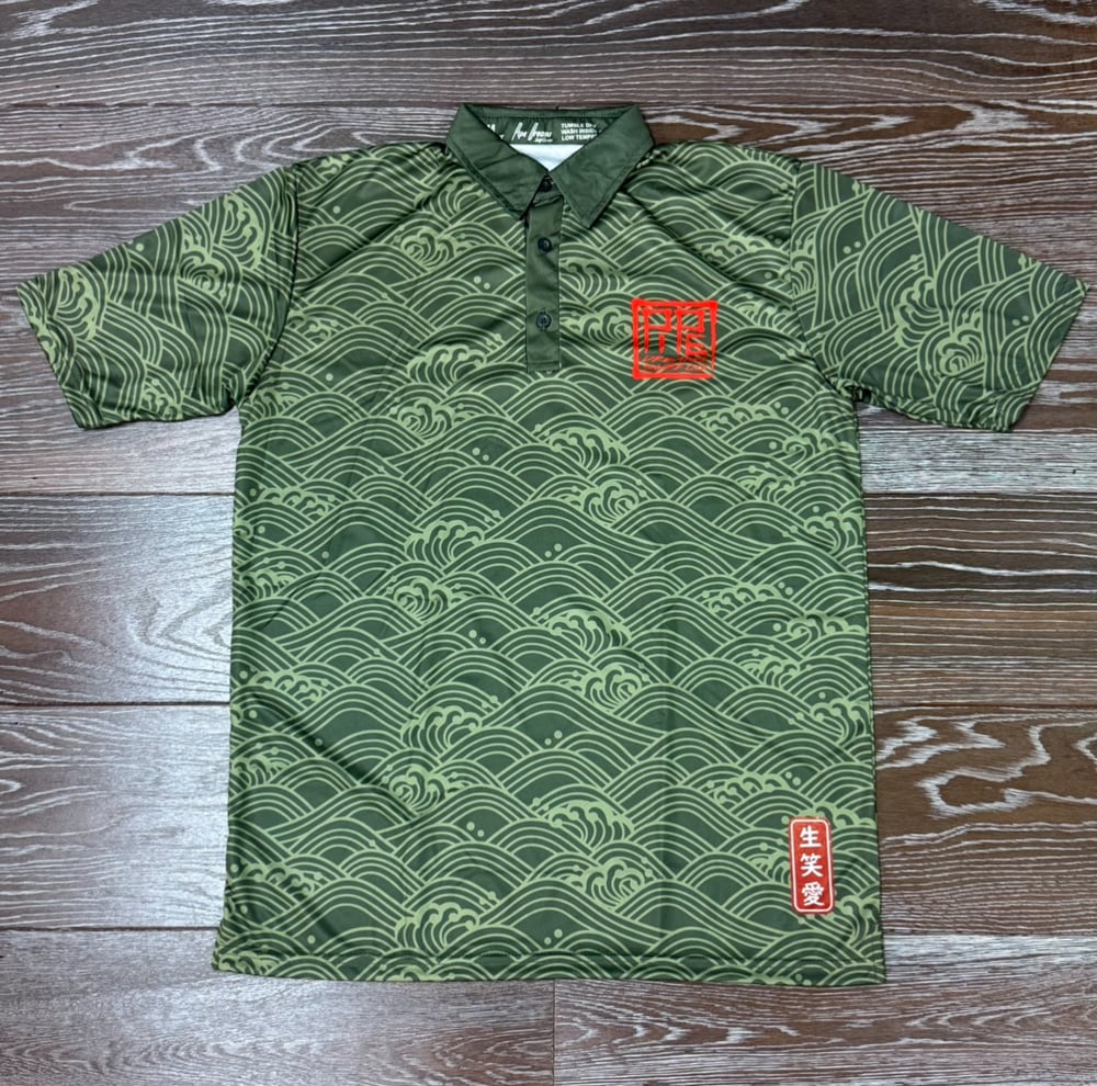 Image of OLIVE SEIGAIHA MEN'S DRI FIT POLO SHIRT