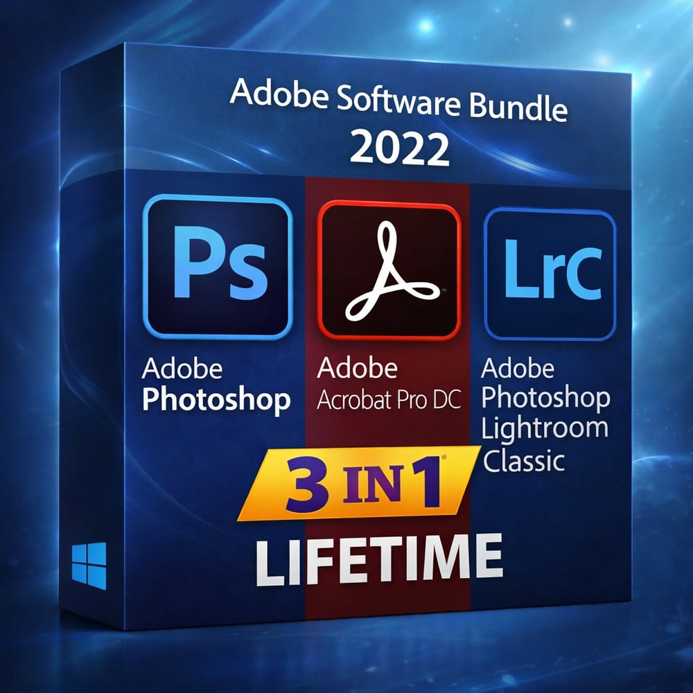 Image of Adobe 3-in-1 Bundle 2022: Photoshop + Lightroom + Acrobat Pro DC | Lifetime License - Windows