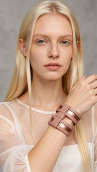 Image 4 of Bracciale bangle artigianale in pelle CAGE - Soft Sunset