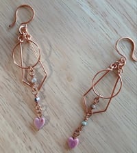 Image 1 of Rhodonite Gems Geometric Vibe Copper Earrings 💗