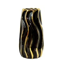 Image 1 of Black Ceramic Vase – Vertical Stripe Decorative Flower Vase for Home &amp; Office