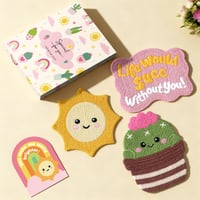 Image 1 of Woven Drink Coasters Set (3pcs) – Crochet Cup Coasters for Coffee Table &amp; Desk Decor