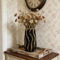 Image 2 of Black Ceramic Vase – Vertical Stripe Decorative Flower Vase for Home &amp; Office