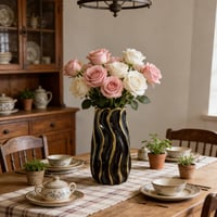 Image 3 of Black Ceramic Vase – Vertical Stripe Decorative Flower Vase for Home &amp; Office