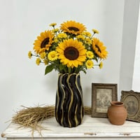 Image 4 of Black Ceramic Vase – Vertical Stripe Decorative Flower Vase for Home &amp; Office