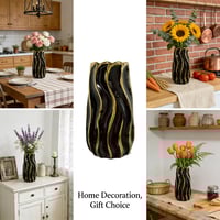 Image 5 of Black Ceramic Vase – Vertical Stripe Decorative Flower Vase for Home &amp; Office