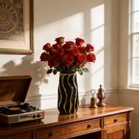 Image 6 of Black Ceramic Vase – Vertical Stripe Decorative Flower Vase for Home &amp; Office