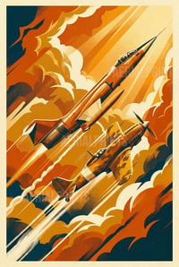 Image 3 of Stampa Fine Art Macchi C202 e EFFECENTOQUATTRO  – stampa Art Déco aeronautica anni ’30/40'
