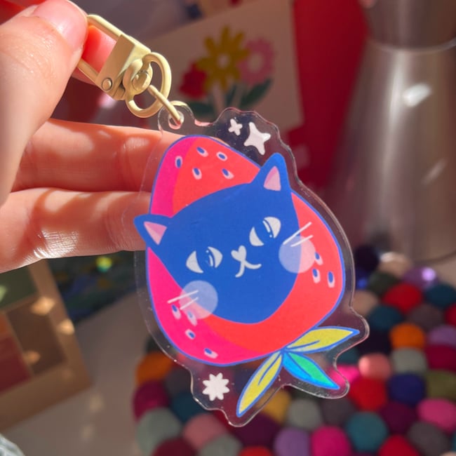 Porte-clé chat fraise