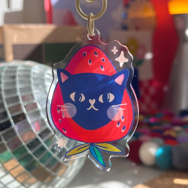 Porte-clé chat fraise
