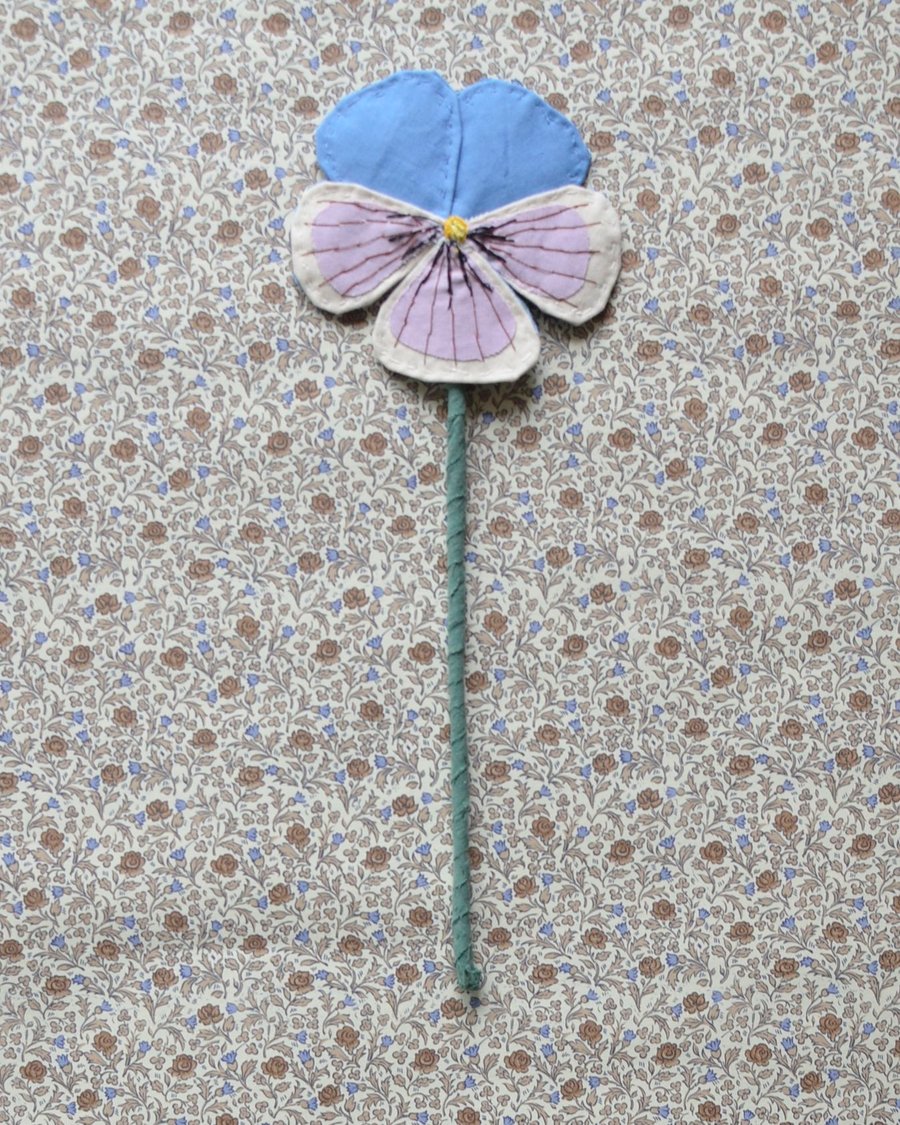 Image of Fabric Flower  -  Bright blue, cream and light purple