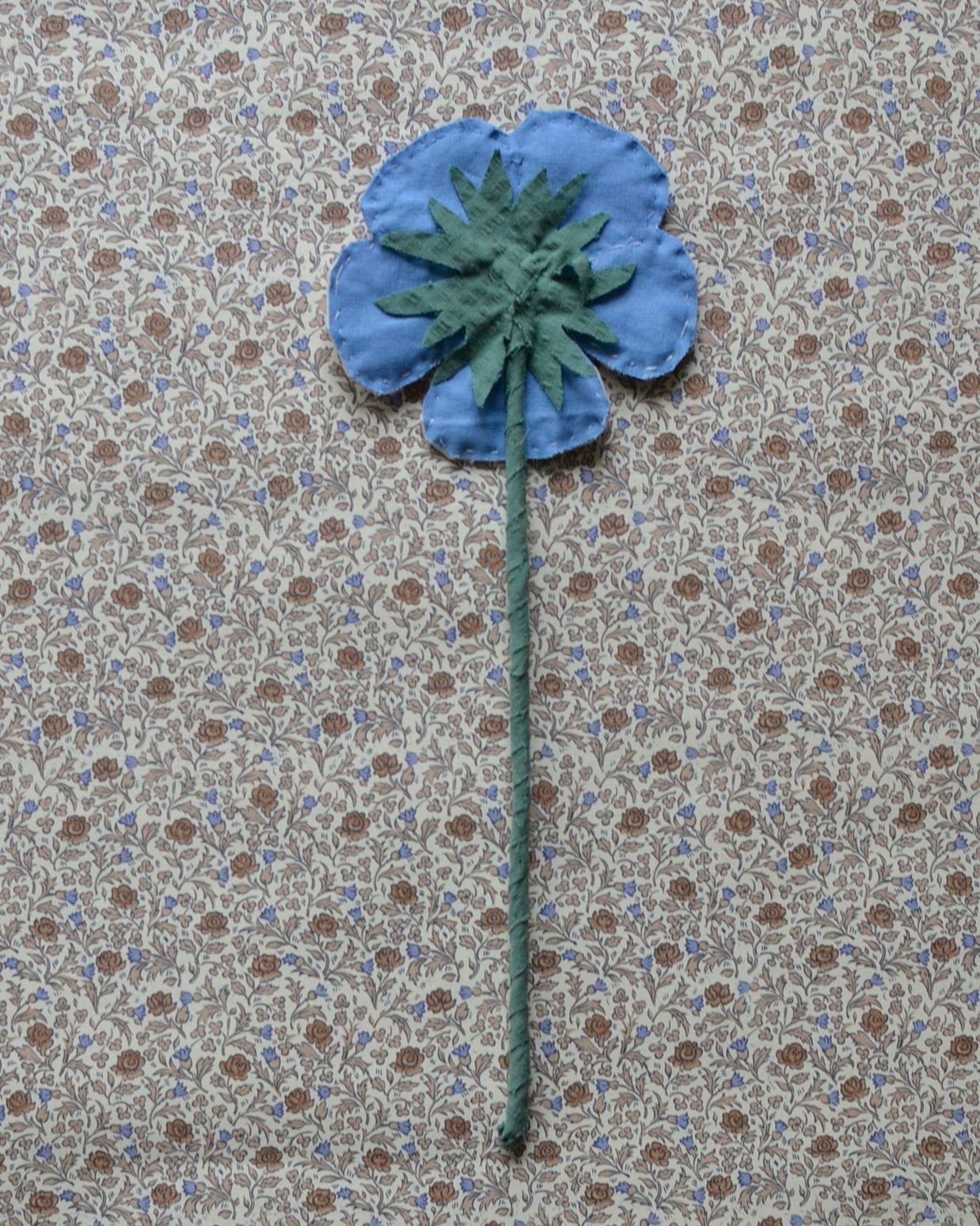 Image of Fabric Flower  -  Bright blue, cream and light purple