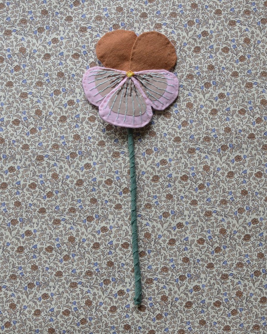Image of Fabric Flower - Warm brown and light pink