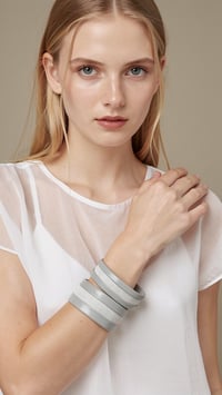 Image 2 of Bracciale bangle artigianale in pelle ESSENTIAL SMALL - Cenere