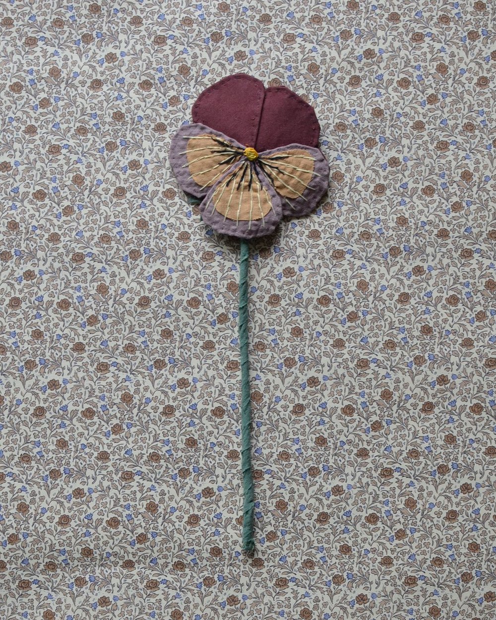 Image of Fabric Flower - Burgundy dusty rose purple and light brown
