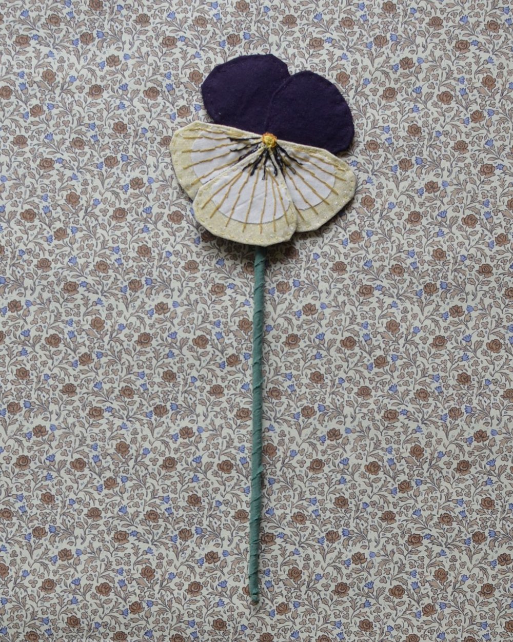 Image of Fabric Flower - Dark purple and light yellow