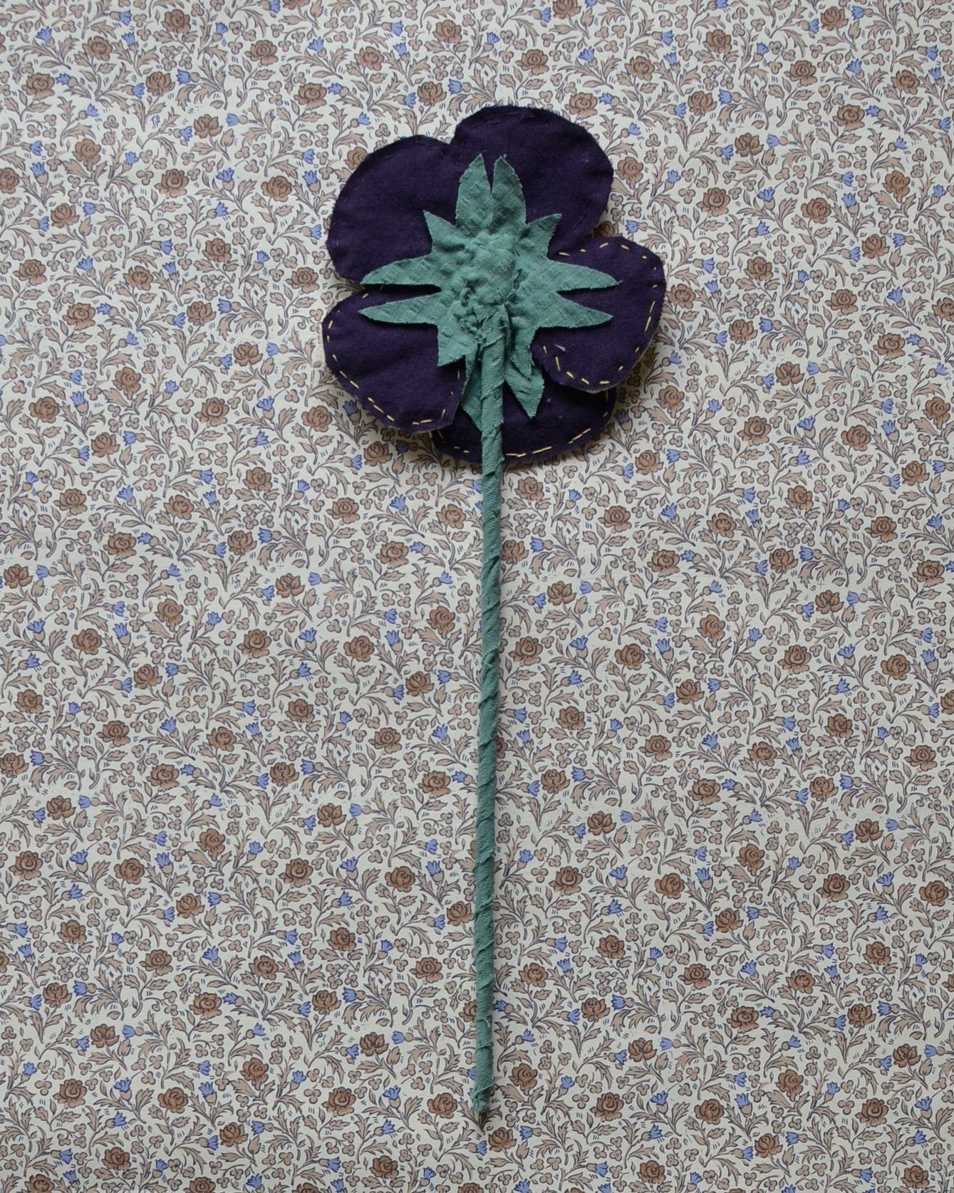 Image of Fabric Flower - Dark purple and light yellow